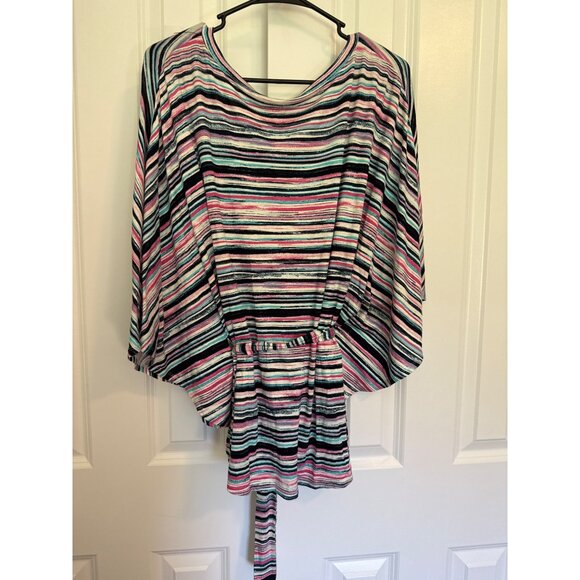 Lane Bryant Top 14/16 Surplice V-Neck Belted Pink Blue Striped NWT - Picture 5 of 5